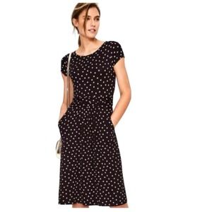 Boden Amelie Polka Dot Stretch Jersey Dress Womens 6 Empire Waist Black Pink